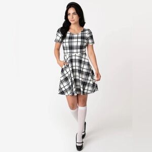 Smak Parlour Black & White Plaid Charmed Fit & Flare Dress NWT XL/14